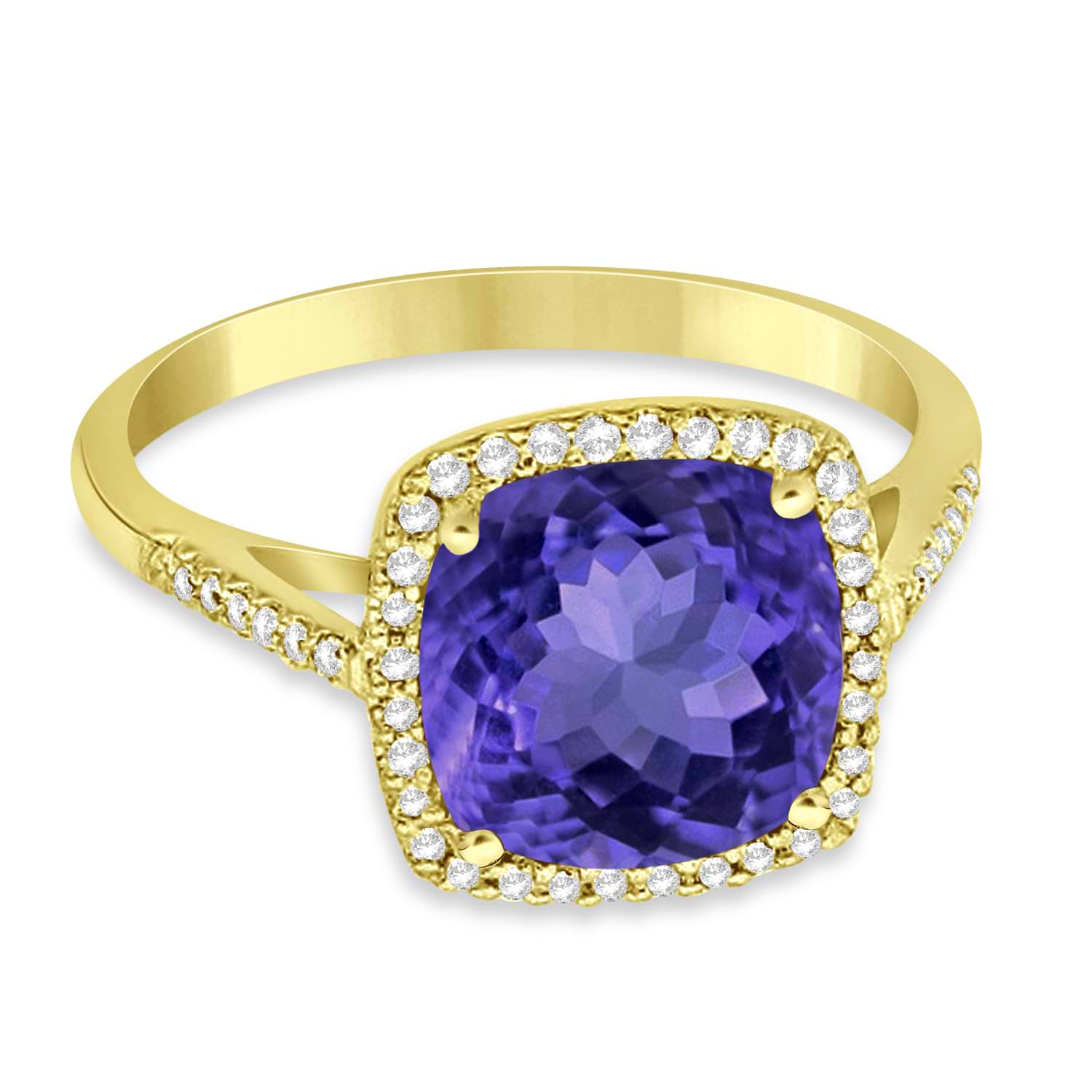 Cushion-Cut Tanzanite & Diamond Cocktail Ring 14k Yellow Gold (3.70ctw)