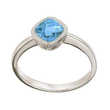 Cushion-Cut Blue Topaz Right Hand Ring in 14k White Gold (6mm)