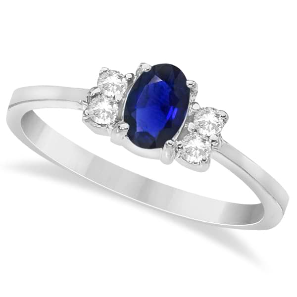 Solitaire Oval Blue Sapphire & Diamond Ring 14K White Gold (0.72ct)