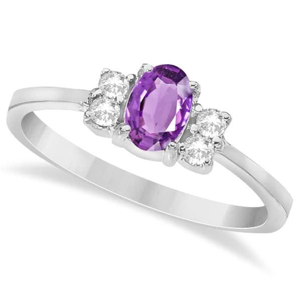 Solitaire Oval Purple Amethyst & Diamond Ring 14K White Gold 0.72ct - CM53