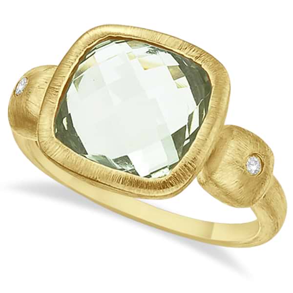 Cushion Green Amethyst Cocktail Ring Brushed 14k Yellow Gold (6.25ct)
