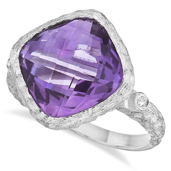 Cushion-Cut Amethyst Vintage Solitaire Ring 14k White Gold (6.25ct)