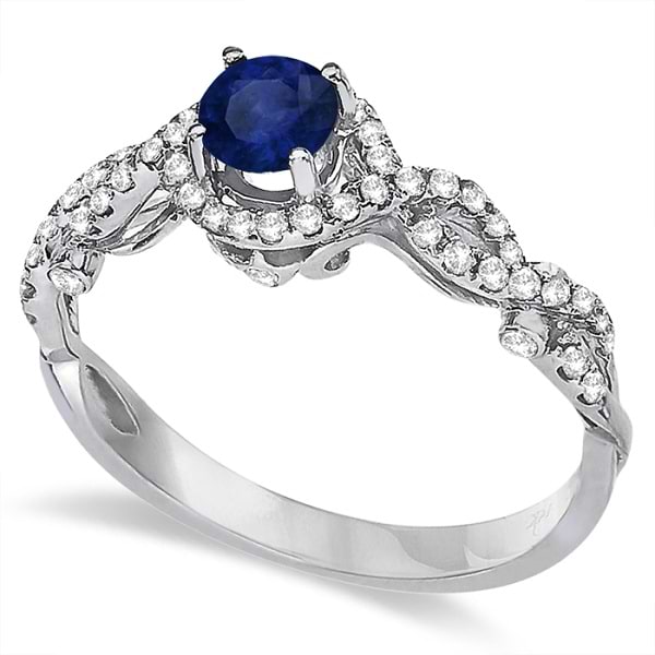 Blue Sapphire and Diamond Twist Ring in 14k White Gold (0.61ct)