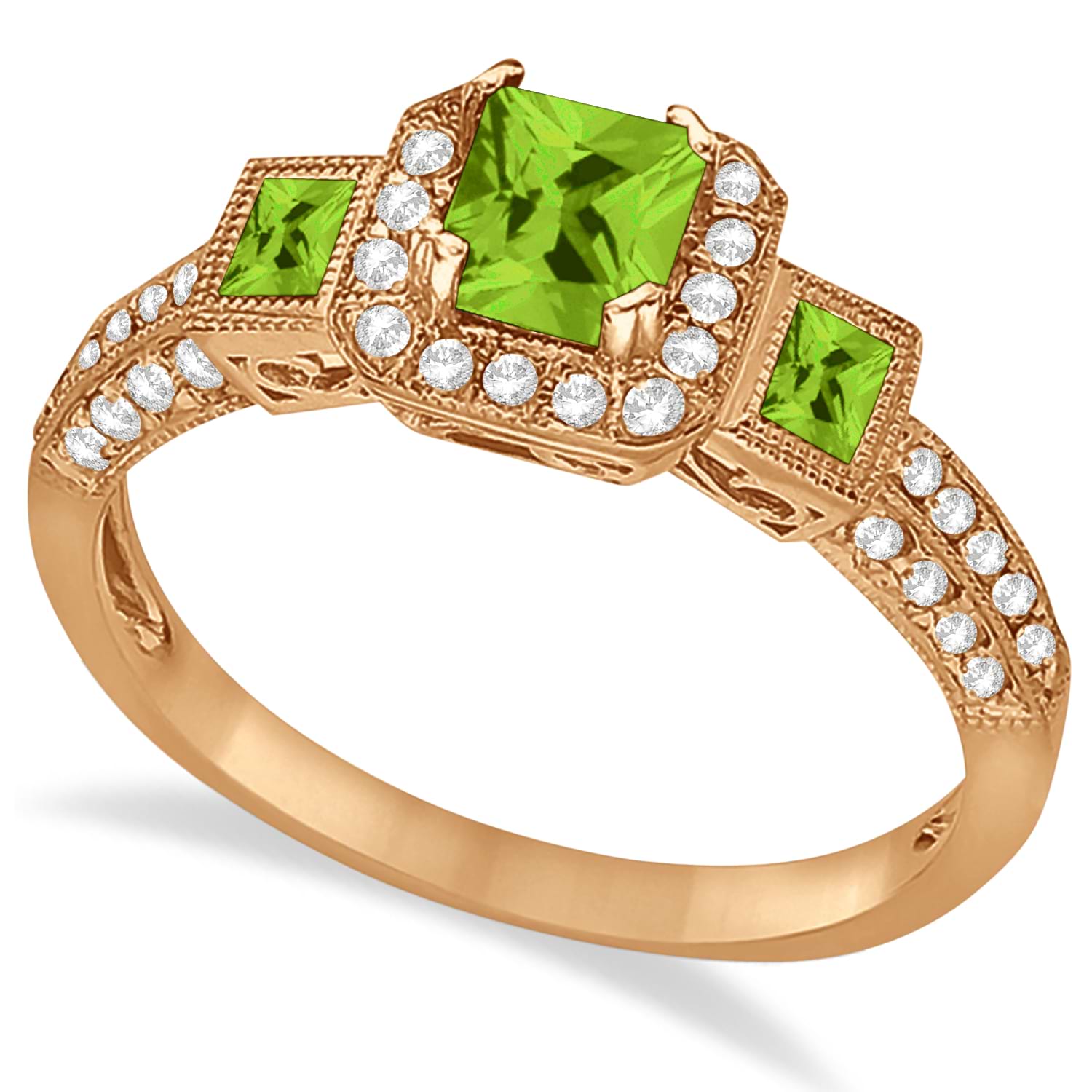 Peridot & Diamond Engagement Ring in 14k Rose Gold (1.35ctw)