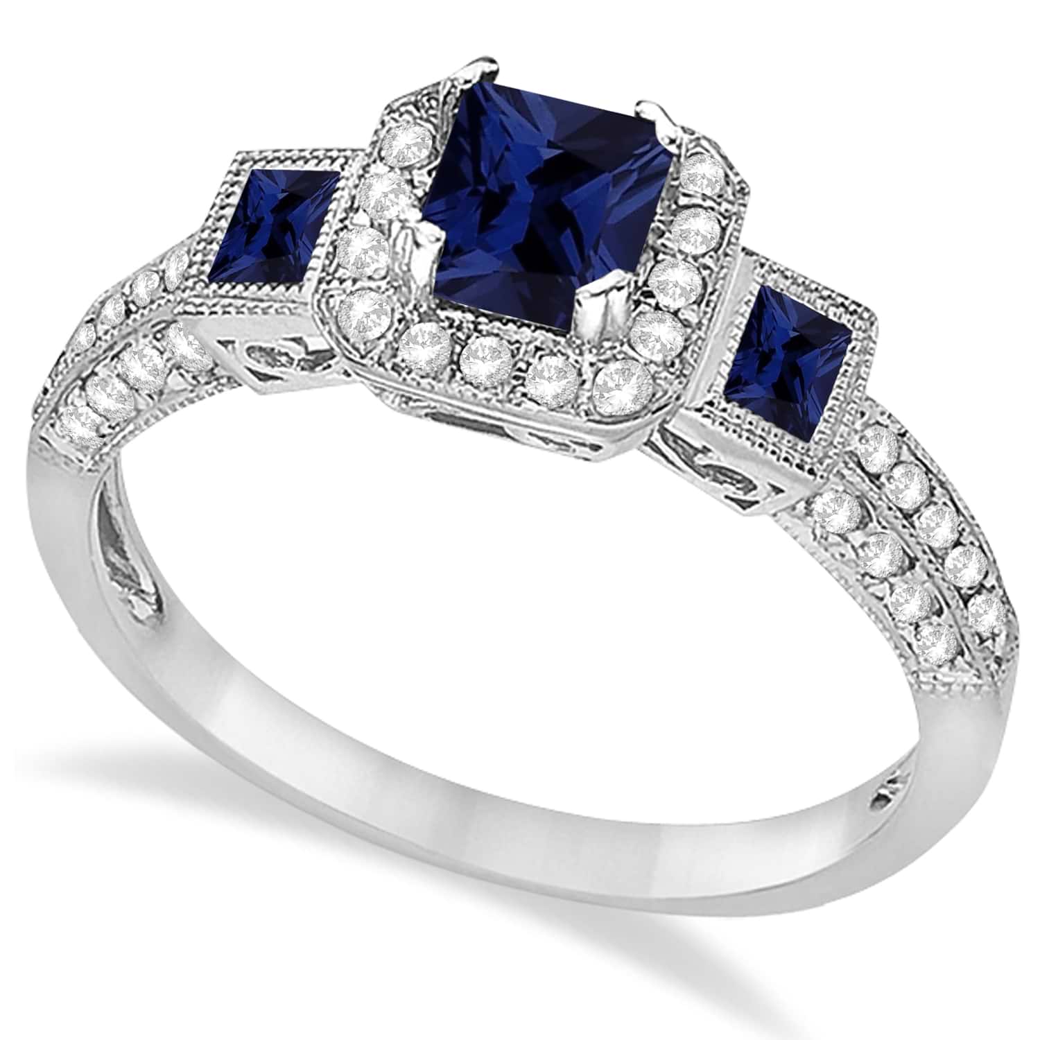 succes Zware vrachtwagen Badkamer Blue Sapphire & Diamond Engagement Ring 14k White Gold 1.35ct - CBR391