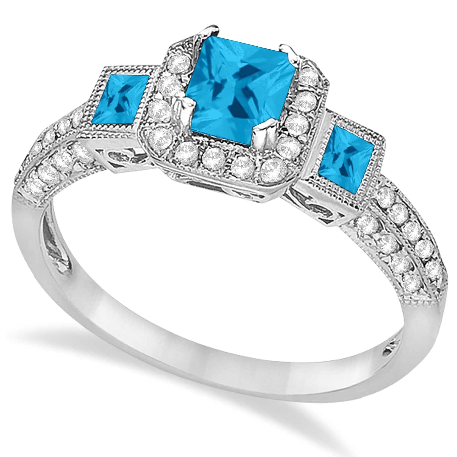 Blue Topaz & Diamond Engagement Ring 14k White Gold (1.35ctw)