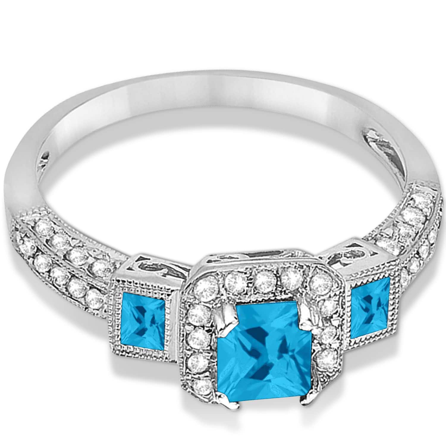 Blue Topaz & Diamond Engagement Ring 14k White Gold (1.35ctw)