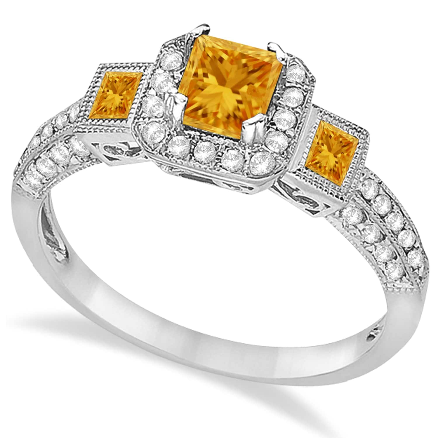Citrine & Diamond Engagement Ring 14k White Gold (1.35ctw)