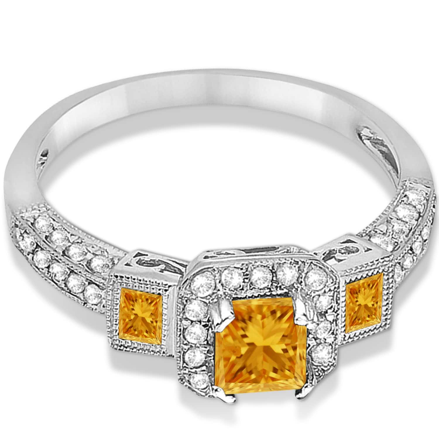 Citrine & Diamond Engagement Ring 14k White Gold (1.35ctw)