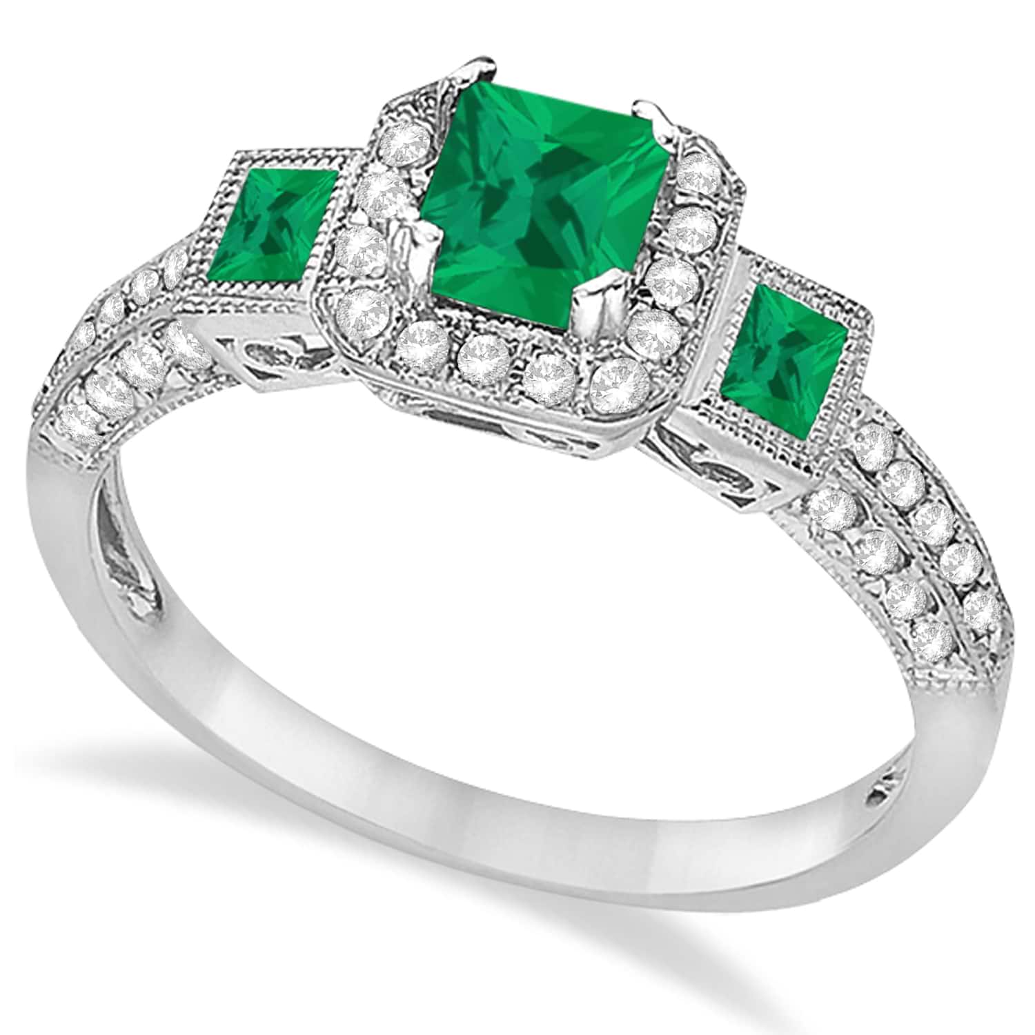 Emerald & Diamond Engagement Ring in 14k White Gold (1.35ctw)