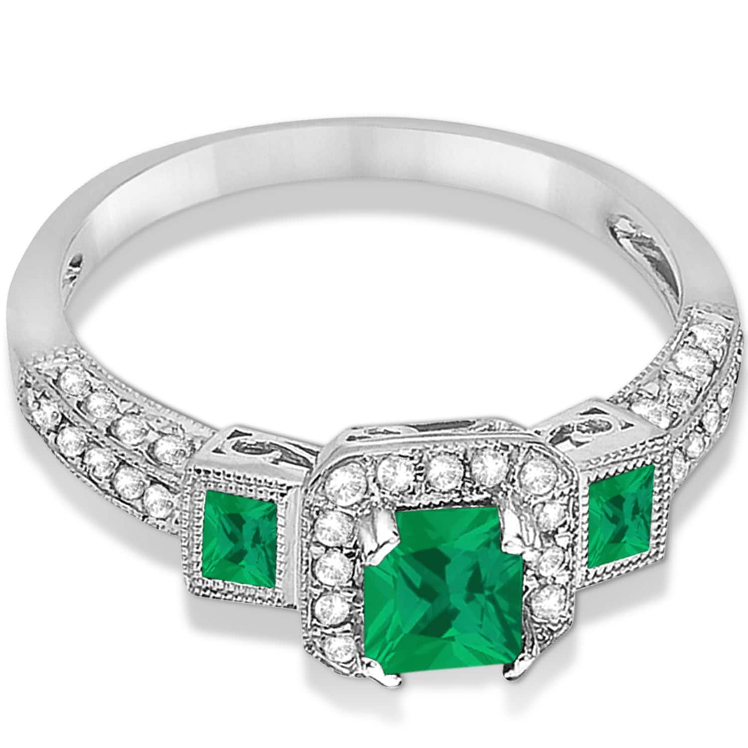 Emerald And Diamond Engagement Ring In 14k White Gold 135ctw Cbr537 8831