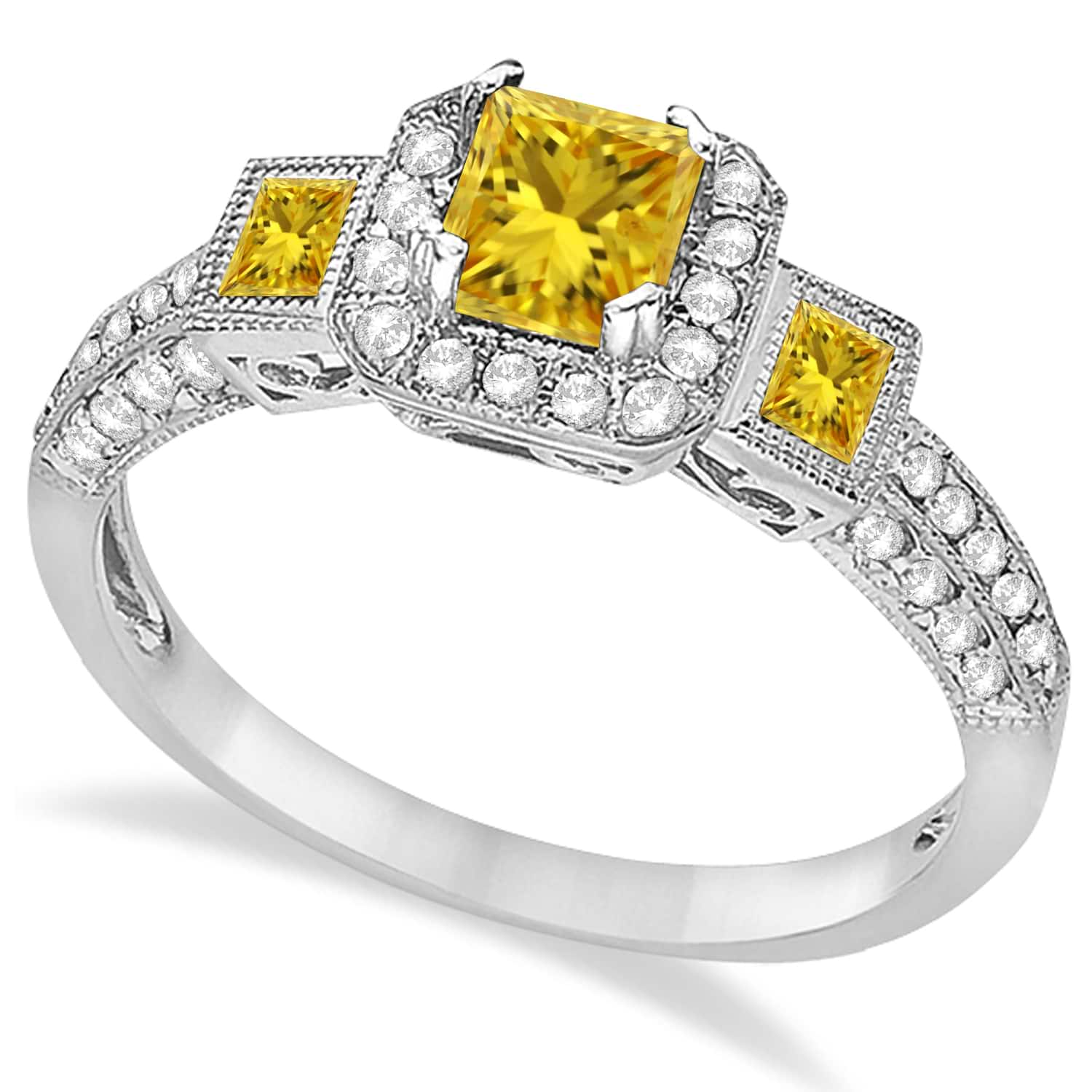 Yellow Sapphire & Diamond Engagement Ring 14k White Gold (1.35ctw)