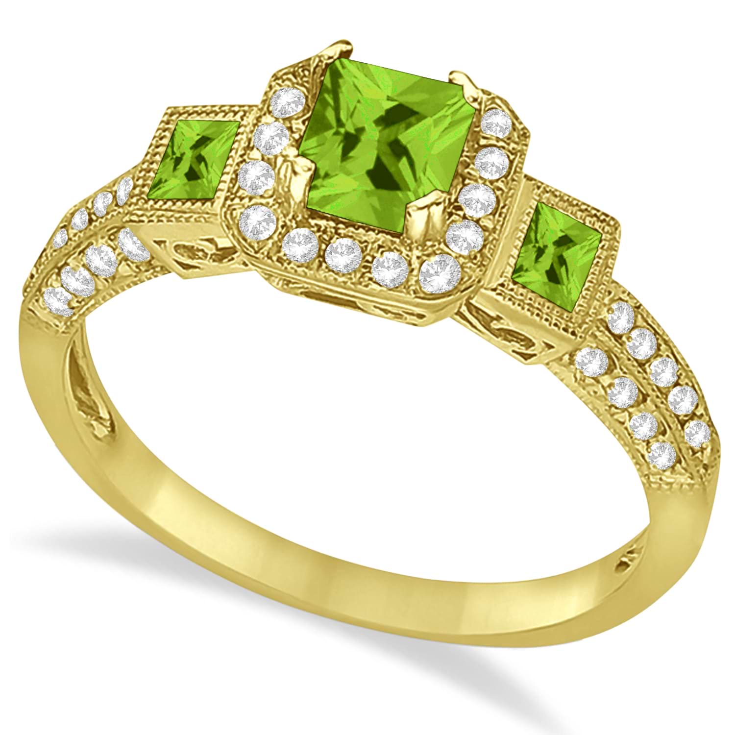 Peridot & Diamond Engagement Ring in 14k Yellow Gold (1.35ctw)