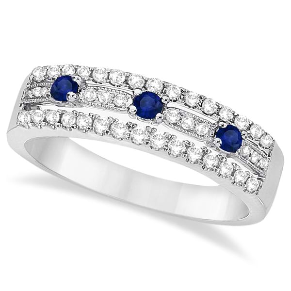 Blue Sapphire & Diamond Ring 14k White Gold (0.45ctw)