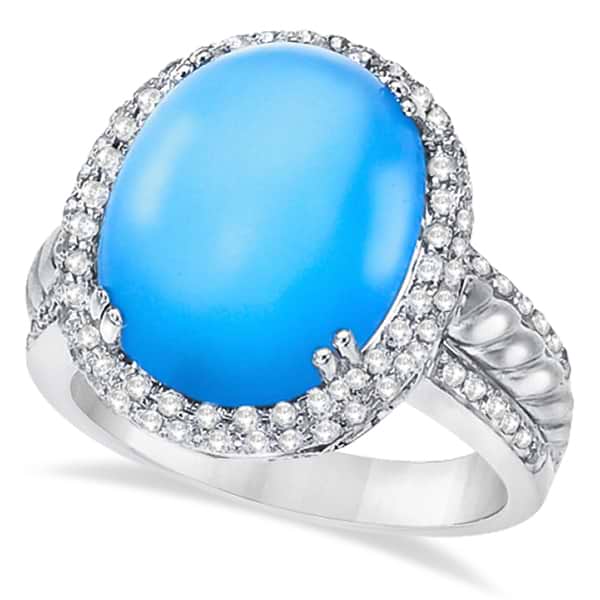 Frosted Blue Topaz & Diamond Cocktail Ring 14k White Gold (13.10ct)