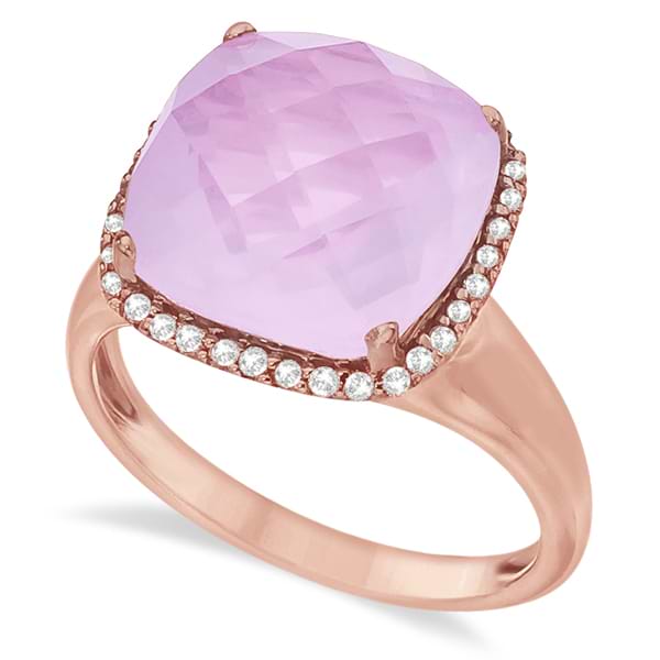 Cushion Rose Quartz & Diamond Cocktail Ring 14k Pink Gold (6.18ct)