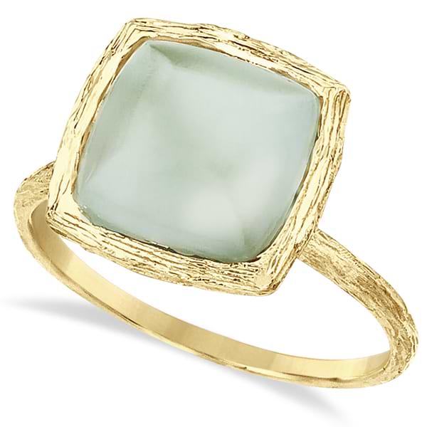 Brushed Cushion Green Amethyst Cocktail Ring 14k Yellow Gold (4.00ct)