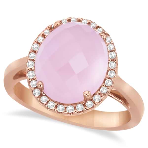 Oval Cut Rose Quartz & Diamond Cocktail Ring 14k Pink Gold (4.92ct)