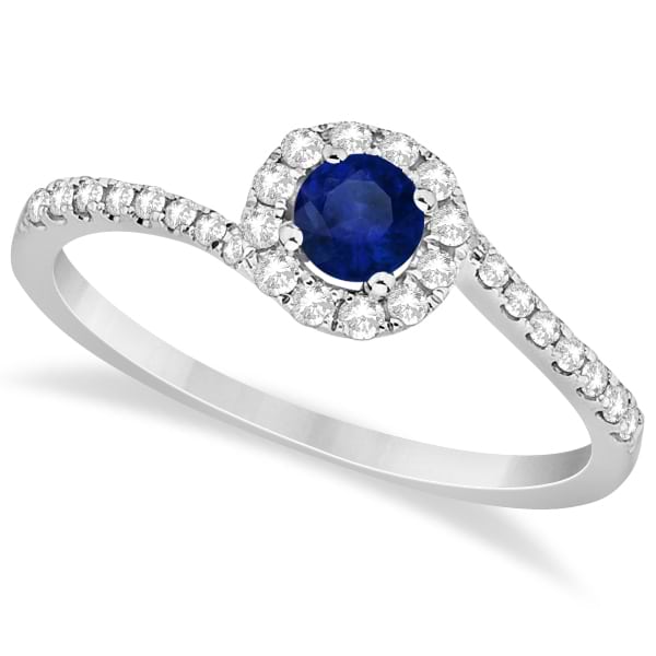 Halo Blue Sapphire & Diamond Engagement Ring 14K White Gold (0.65ct)