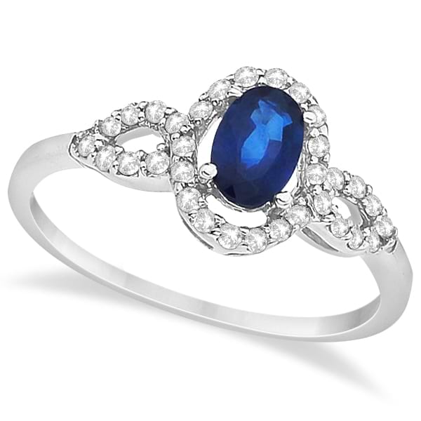 Oval Halo Sapphire & Diamond Engagement Ring 14K White Gold (1.16ct)