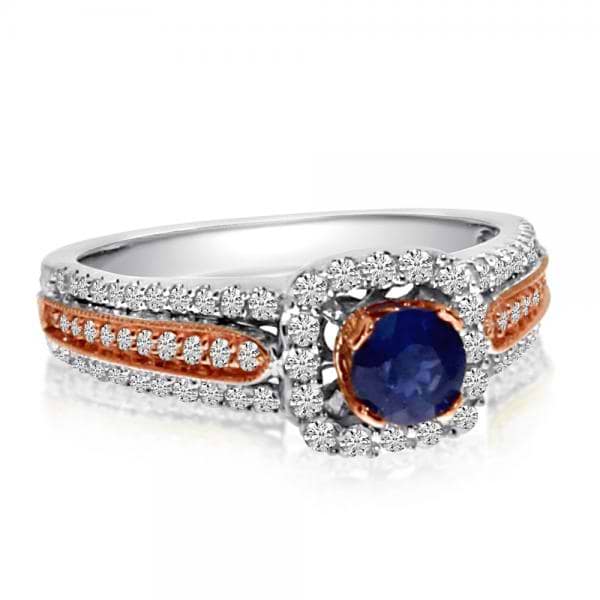 Blue Sapphire & Diamond Ring in 14k Two Tone Gold (0.88ctw)