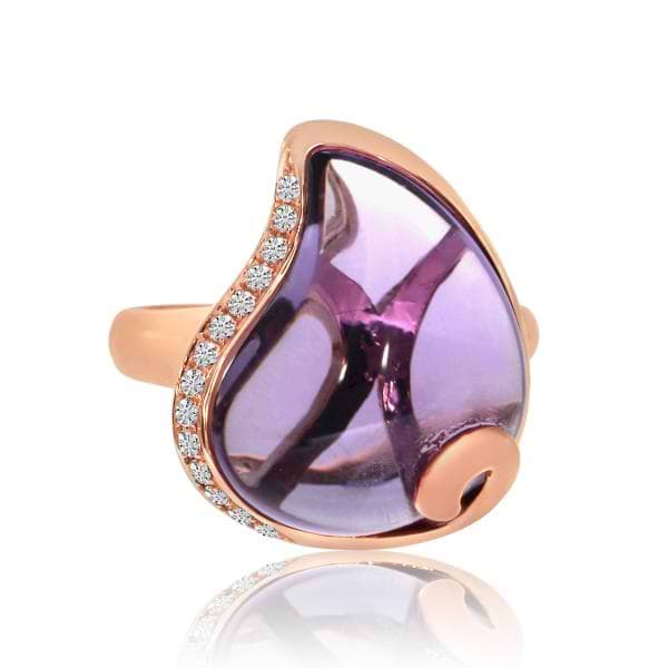 Pear Shape Amethyst Ring with Diamond Accents in 14k Rose Gold 11.14ct