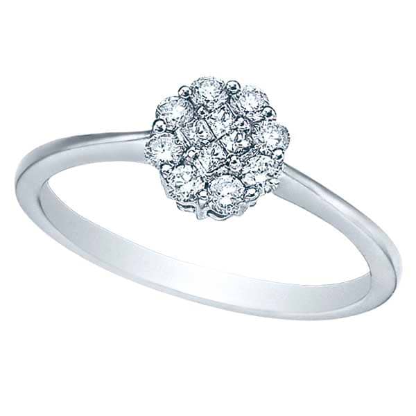 Round & Princess Cut Diamond Clusters Flower Ring 14k Gold (0.34ct)