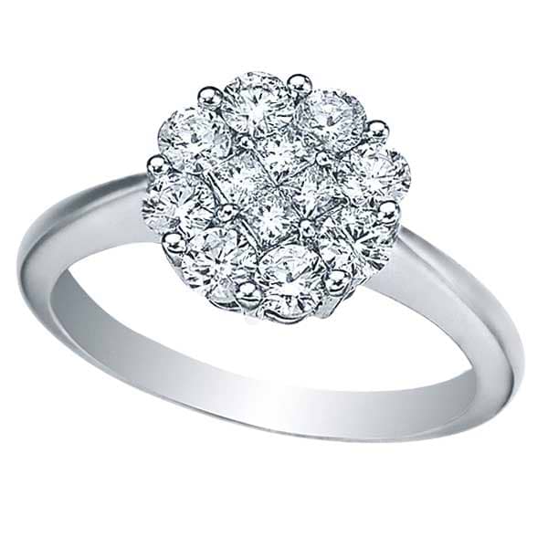 Round & Princess Diamond Clusters Flower Ring in 14k Gold (1.00ctw)