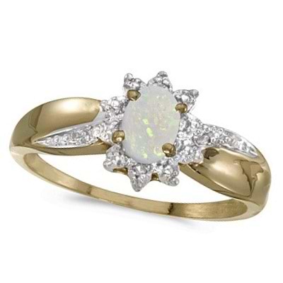 Opal & Diamond Right Hand Flower Shaped Ring 14k Yellow Gold (0.55ct)