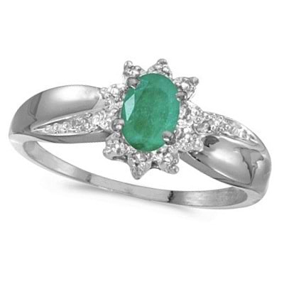 Emerald & Diamond Right Hand Flower Shaped Ring 14k White Gold (0.45ct)