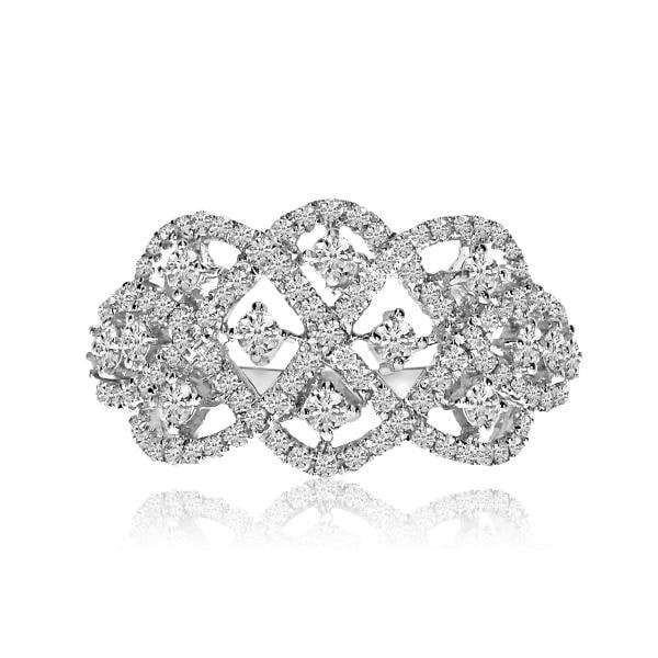 Twisted Wide Band Diamond Fashion Ring14k White Gold 1.00ct
