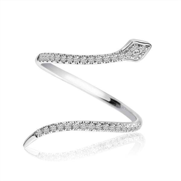 Snake Shape Diamond Fashion Ring 14k White Gold 0.21 ct