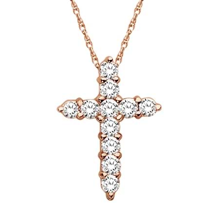 Petite Diamond Cross Pendant Necklace 14k Rose Gold (0.33ct)
