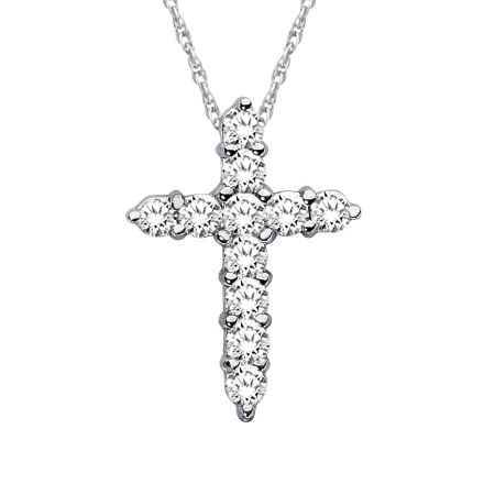Petite Diamond Cross Pendant Necklace 14k White Gold (0.33ct)