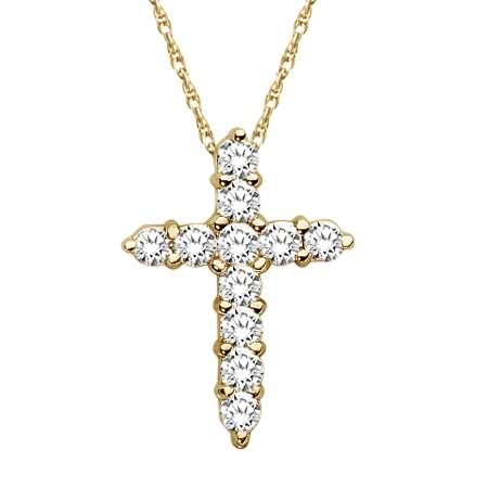 Petite Diamond Cross Pendant Necklace 14k Yellow Gold (0.33ct)
