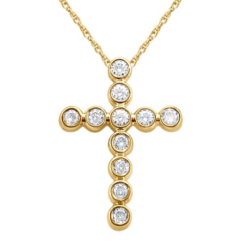Bezel-Set Diamond Cross Pendant Necklace 14k Yellow Gold (0.33ct)