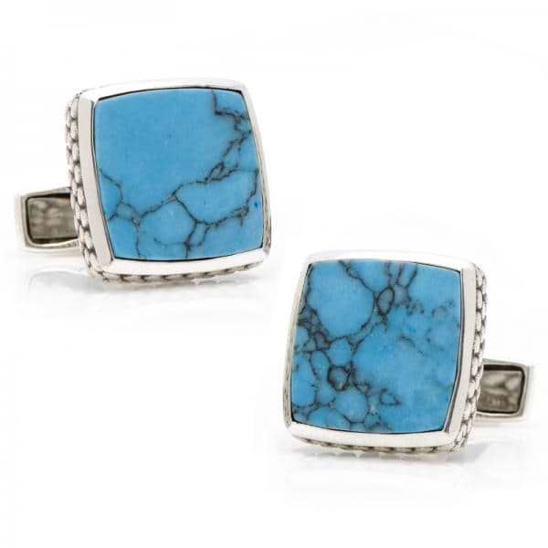 Men's Classic Scaled Turquoise Cufflinks in Sterling Silver
