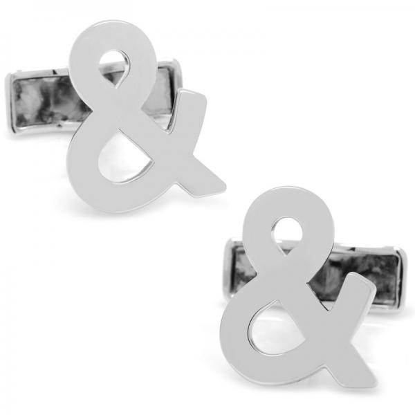 Ampersand Carved Cufflinks in Polished Sterling Silver