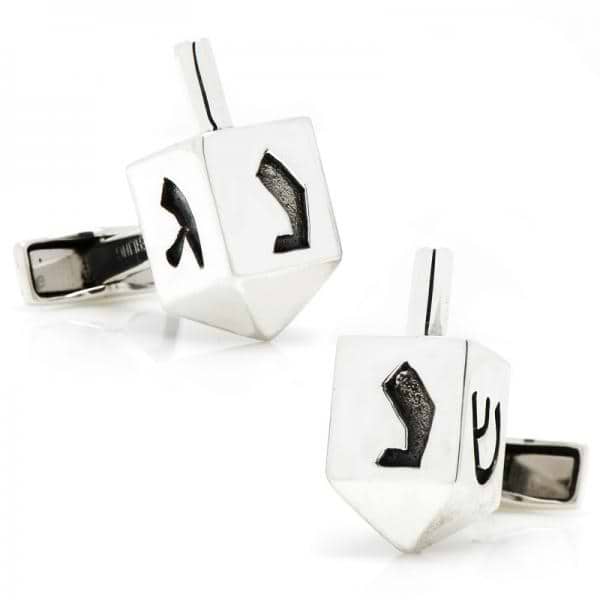 Unisex Expertly Crafted Carved Mini Dreidel Cufflinks Sterling Silver