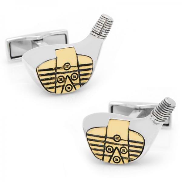 Men's Golf Driver Cufflinks Vintage Style Sterling Silver w/ Gold Face