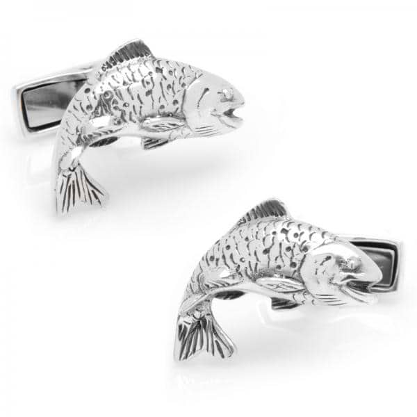 Swimming Salmon Cufflinks in Polished Sterling Silver