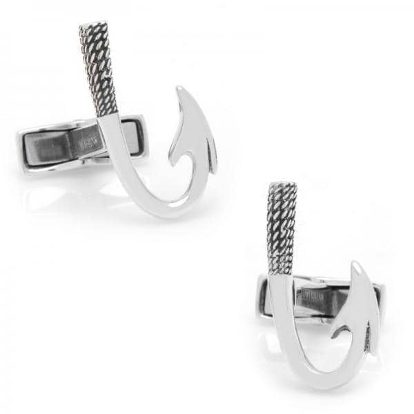 Etched Fish Hook Design Cufflinks in Sterling Silver