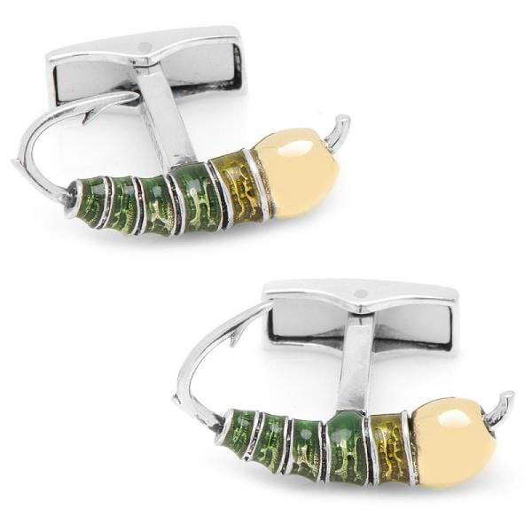 Etched Fly Fishing Lure Cufflinks for Men in Sterling Silver