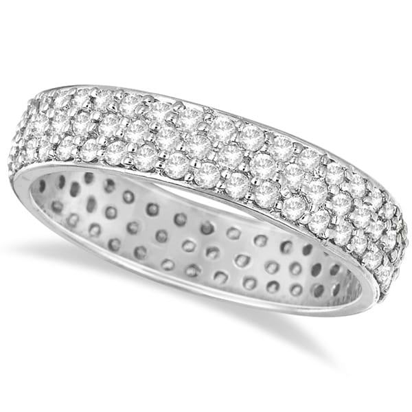 Three-Rows Luxury Diamond Eternity Ring Band 14k White Gold (1.05ct)