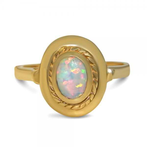Oval Shaped Opal Ring Twisted Rope Design 14k Yellow Gold (0.76ct.)