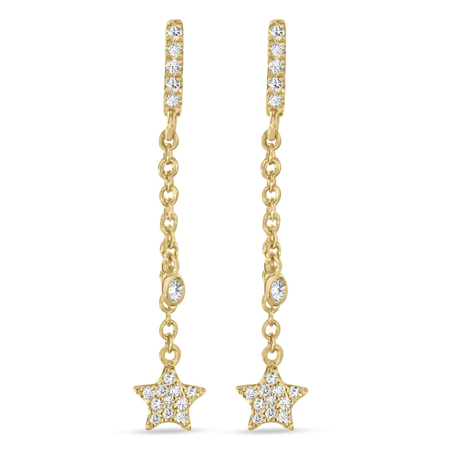 Diamond Drop Star Earrings 14k Yellow Gold (0.10ct)