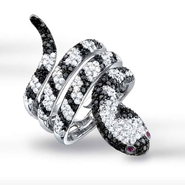 2.65ct 14k White Gold Black & White Diamond Snake Ring