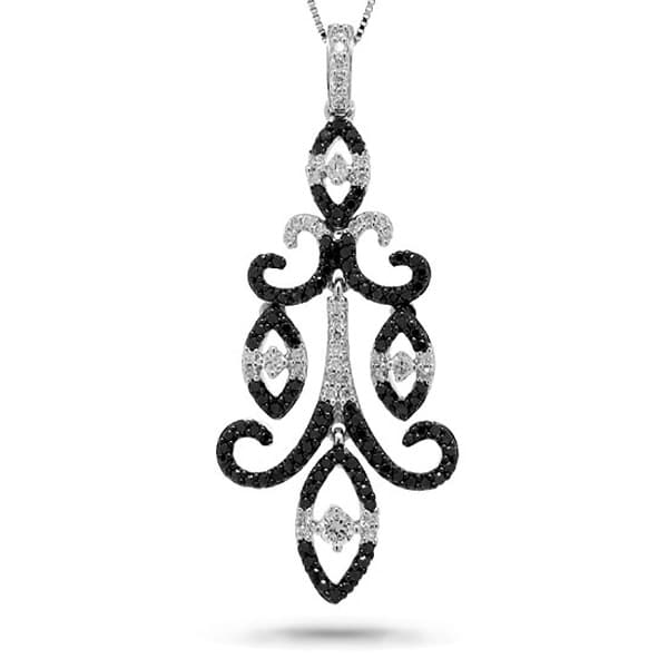 0.80ct 14k White Gold Black & White Diamond Chandelier Pendant Necklace