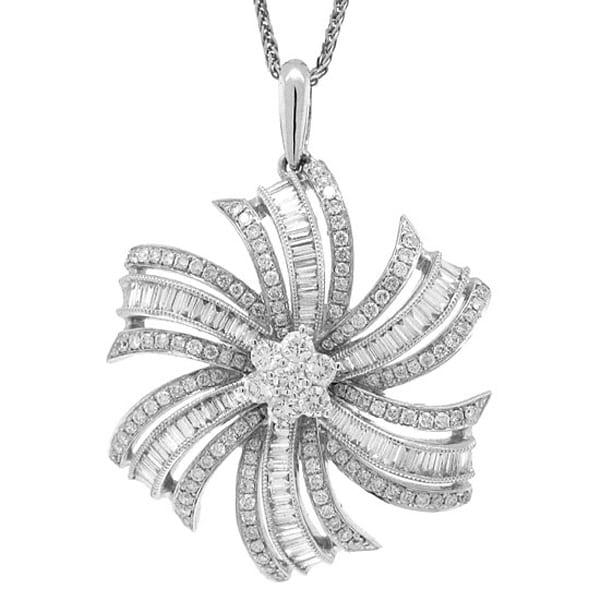 1.50ct 14k White Gold Diamond Flower Pendant Necklace