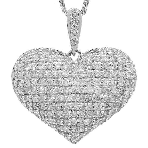 1.35ct 14k White Gold Diamond Pave Heart Pendant Necklace